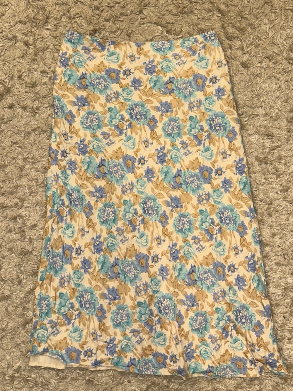Liz Claiborne Cream Maxi Skirt with Blue Floral Print